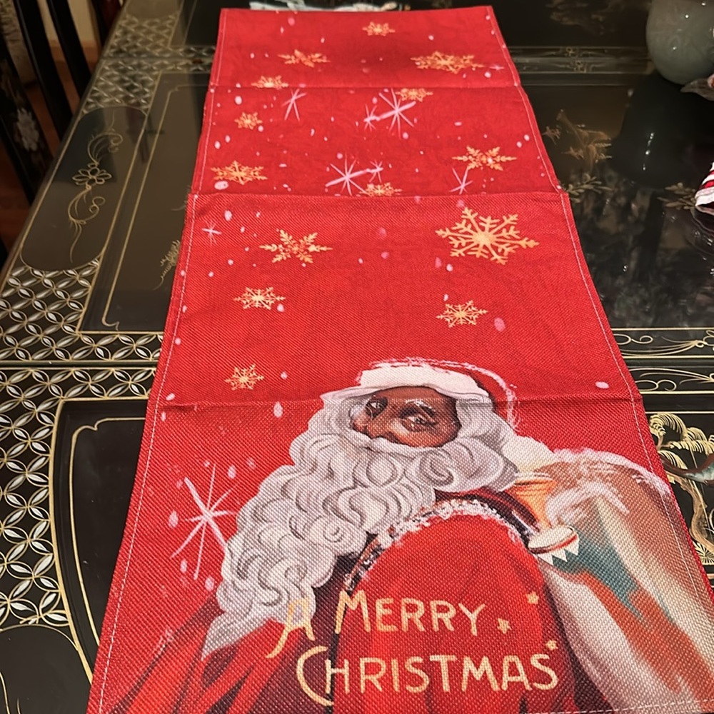 African-American Black Santa Design Table Runner 13x72 Polyester #3511815986